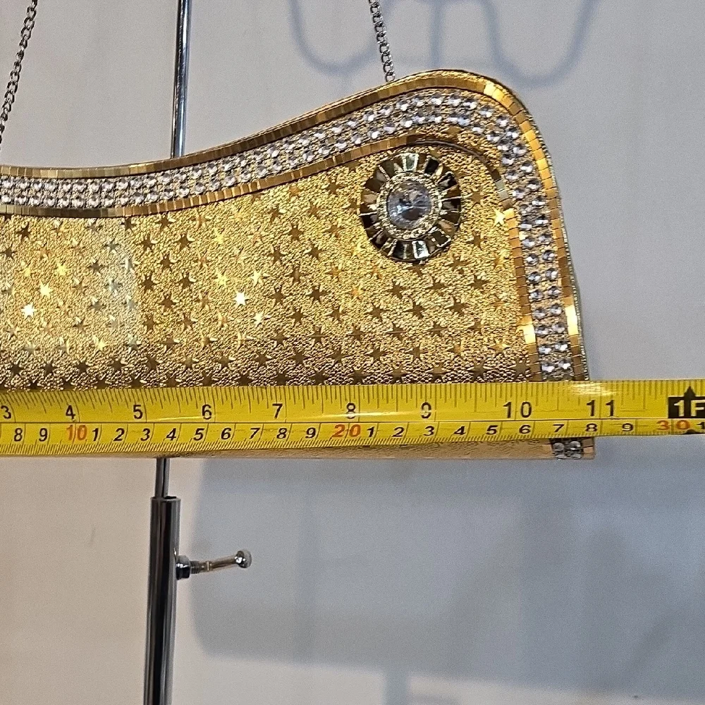 Elegant Gold Clutch with Rhinestone Detailing Evening Cocktails Holidays Medium